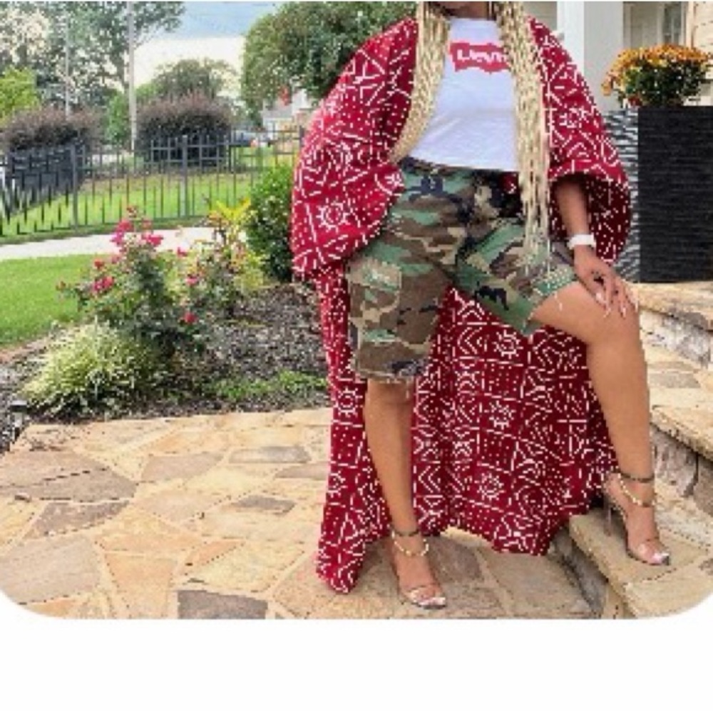 Tribal Burgundy Geometric Kimono